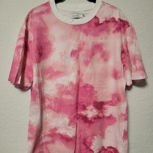 Calvin Klein Pink and White Tie-Dye Tee